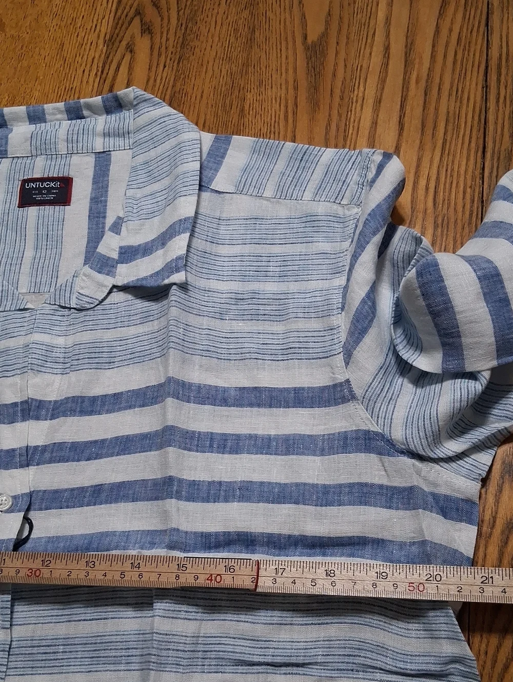 Untuckit Womens LINEN VIETTI NEW Work Shirt 12 Top Blouse STRIPPED BLUE NEW - Picture 7 of 8